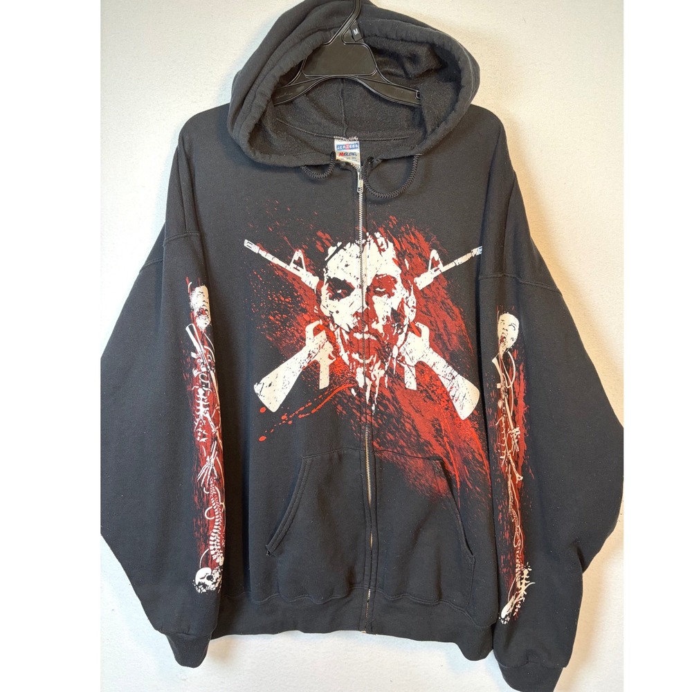 The Walking Dead Hoodie Mens 3XL Black Graphic Zip Up Sweatshirt EUC